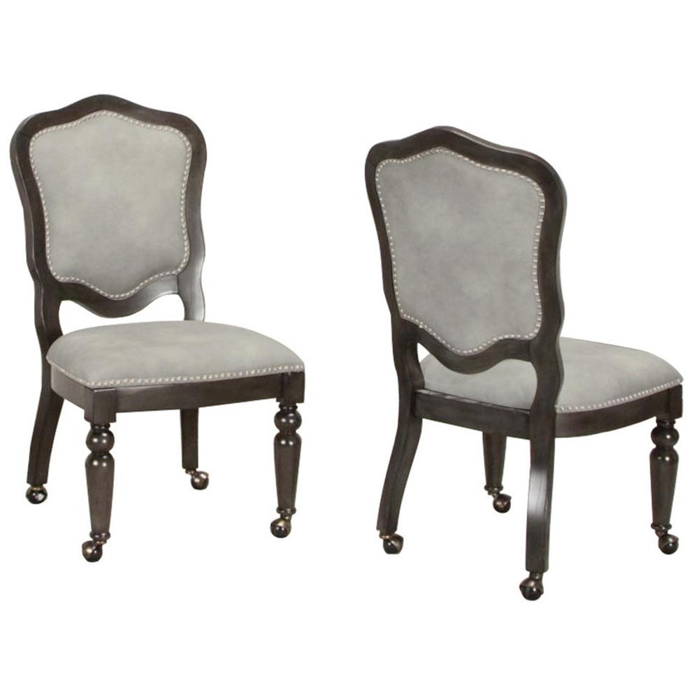 Vegas Light Gray and Dark Gray Nailheads and Casters Side Chair (Set of 2). Picture 2