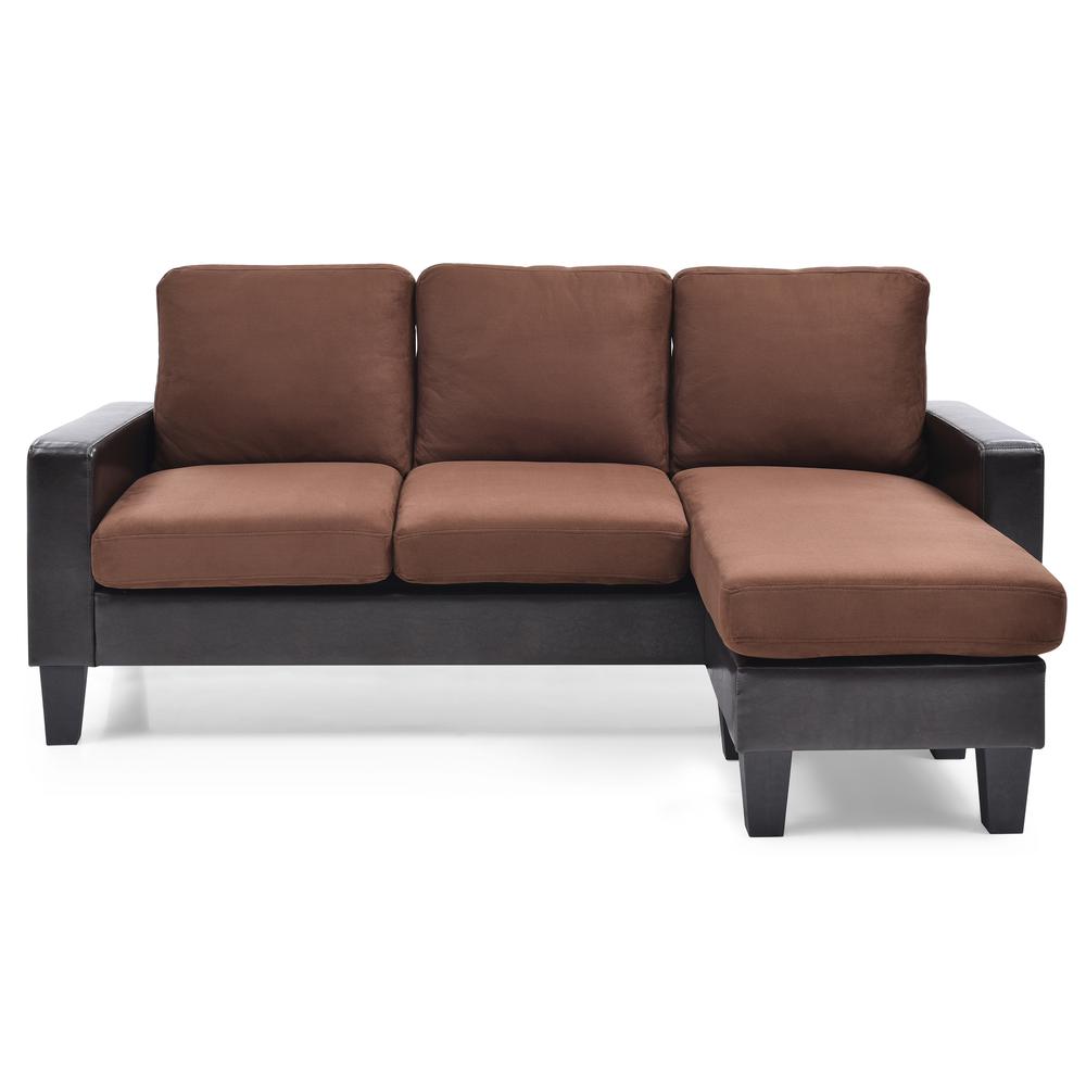 Jenna 76 in. W Flared Arm Faux Leather L Shaped Sofa in Chocolate. The main picture.