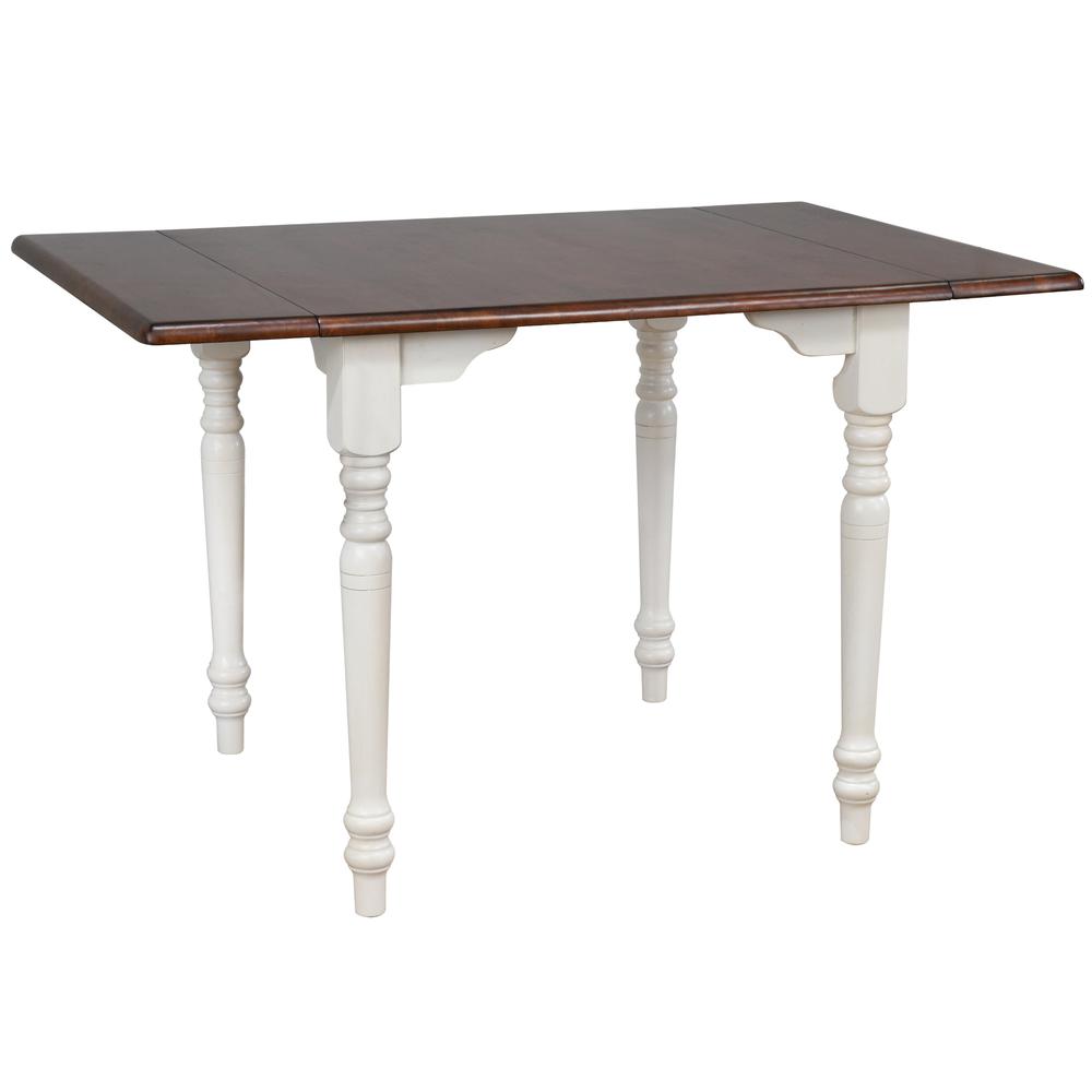 32 in. Rectangular Distressed Chestnut and White Extendable Drop Leaf Dining Table (Seats 4). Picture 1