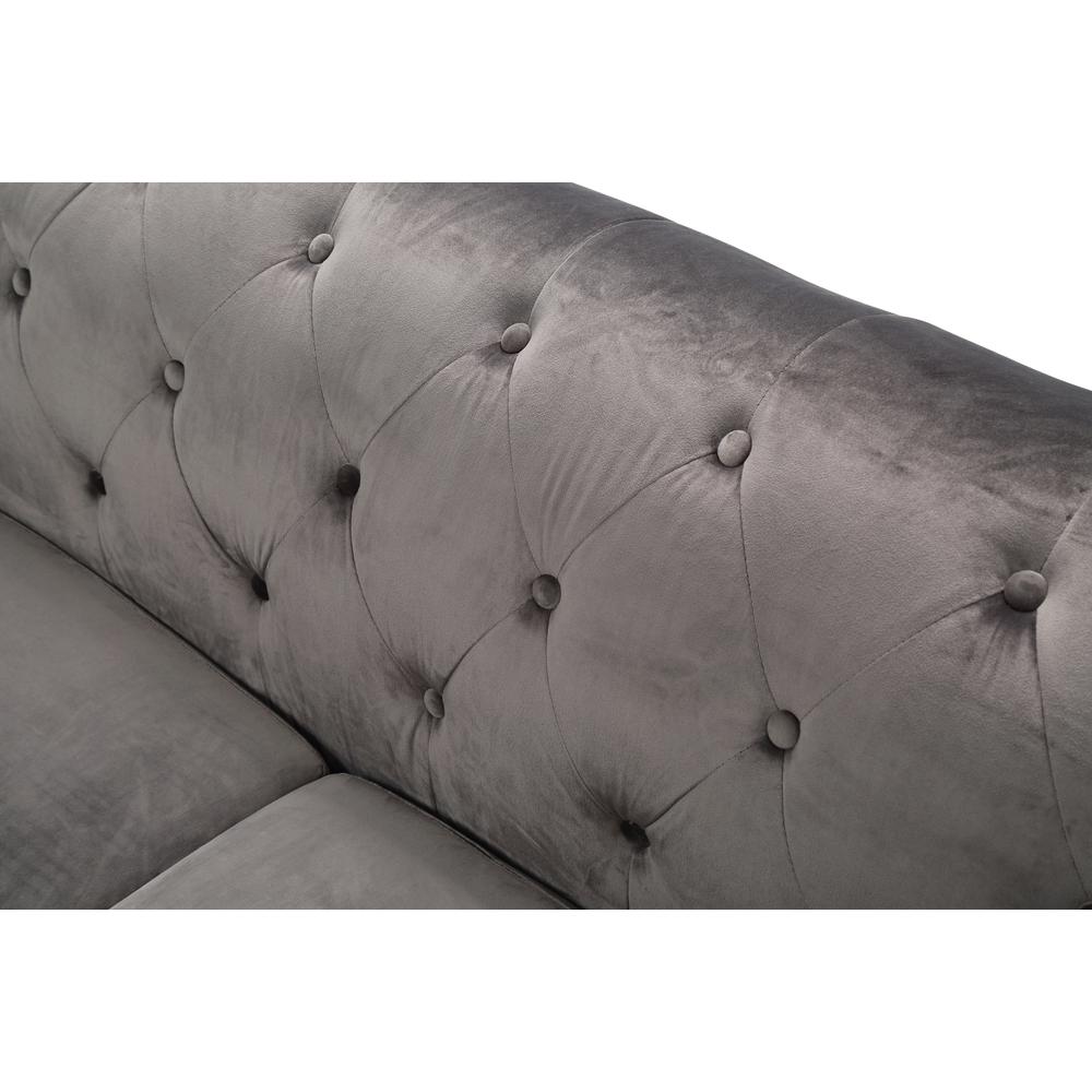 Pompano 83 in. Dark Gray Tufted Velvet Loveseat with 2-Throw Pillow. Picture 4