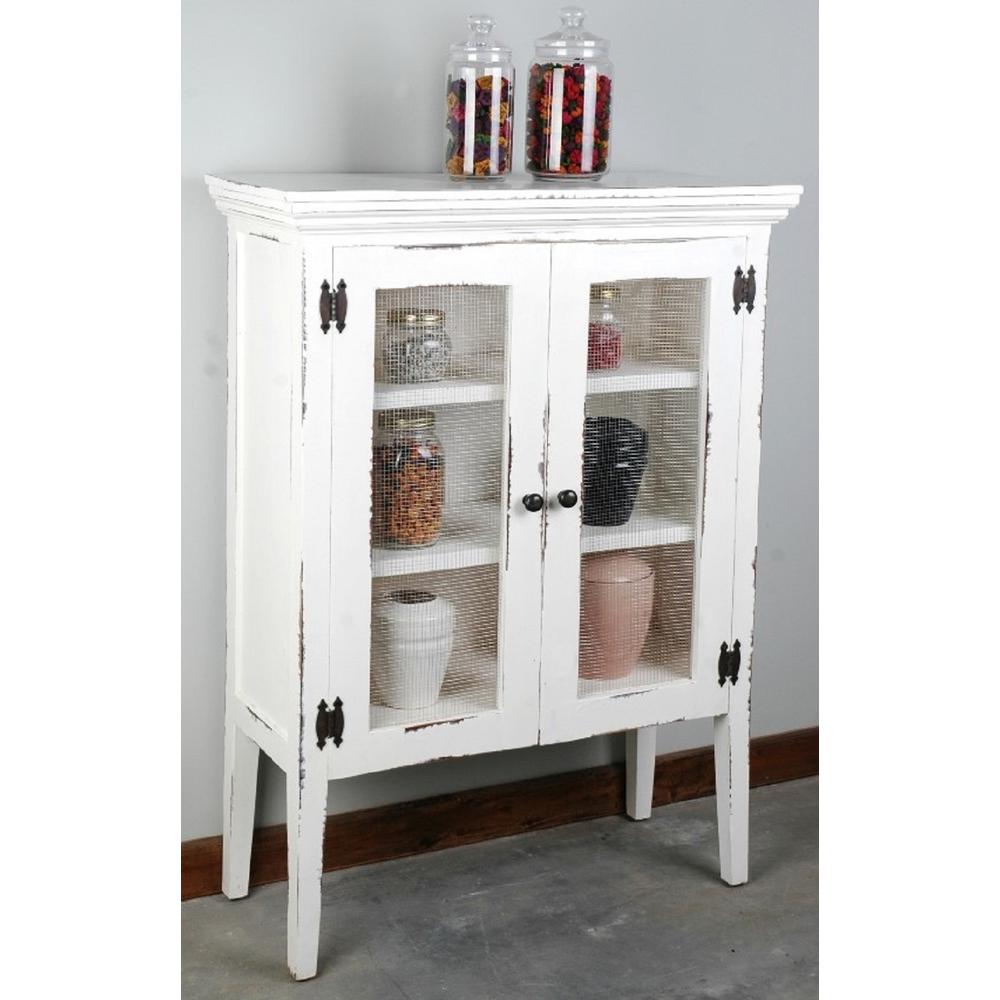 Shabby Chic Cottage Whitewash Accent Cabinet with 2 Doors. Picture 5