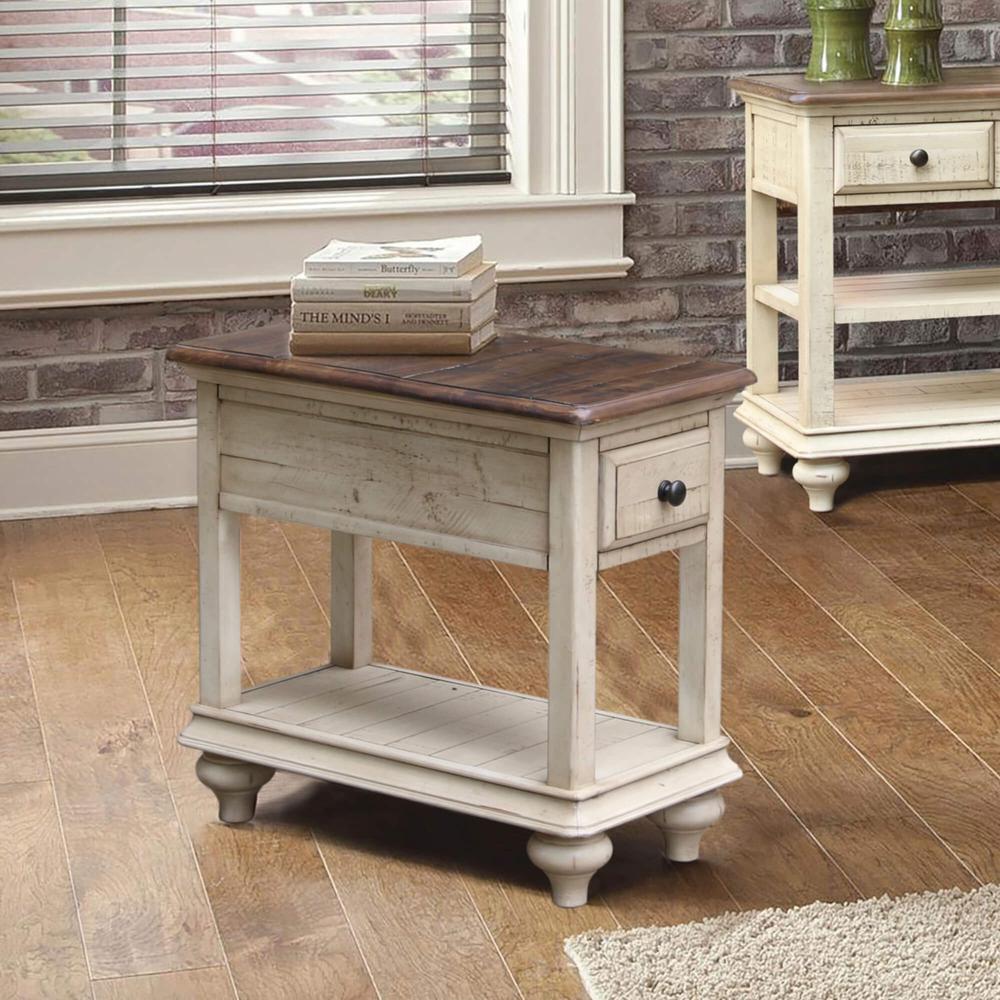 Shades of Sand 14 in. Cream Puff and Walnut Brown Rectangular Solid Wood End Table with 1 Drawer. Picture 7