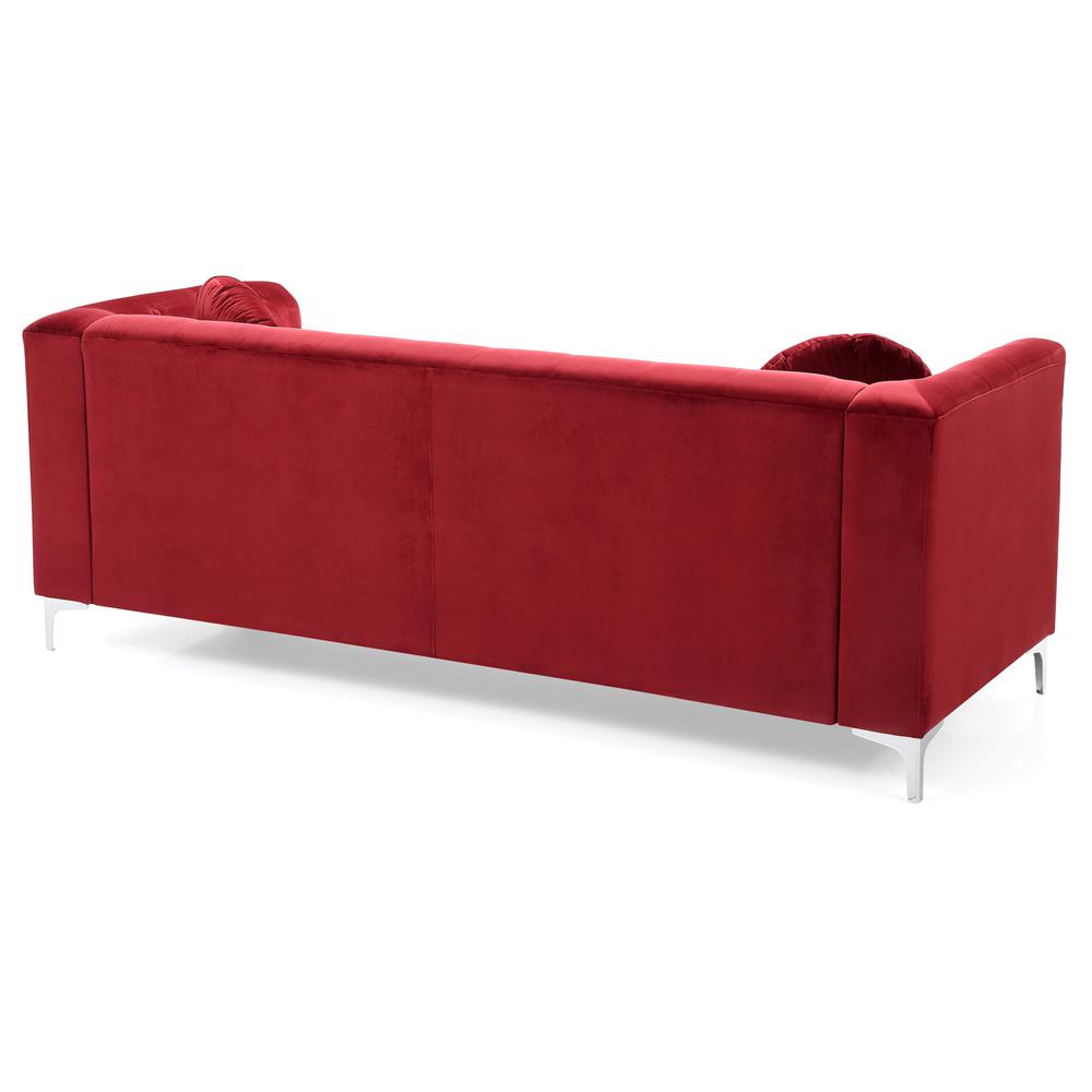 Pompano 83 in. Burgundy Tufted Velvet Loveseat with 2-Throw Pillow. Picture 3