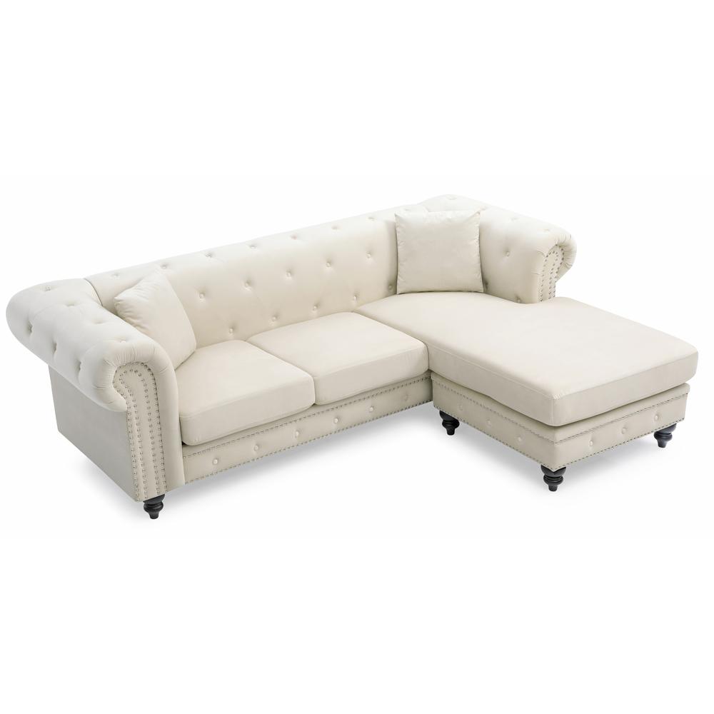 Nola 98 in. Ivory 3-Seater Velvet Sofa with 2-Throw Pillow. Picture 3