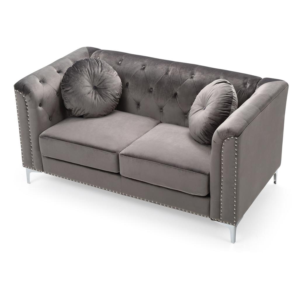 Pompano 62 in. Dark Gray Velvet 2-Seater Sofa with 2-Throw Pillow. Picture 3