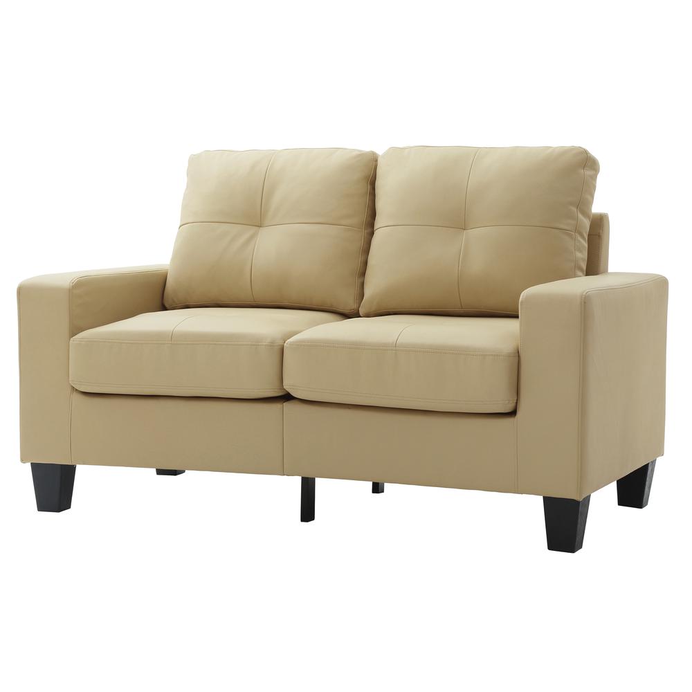 Newbury 58 in. W Flared Arm Faux Leather Straight Sofa in Beige. Picture 2