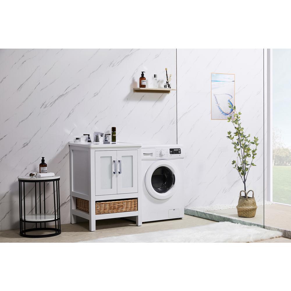 24 in. x 34 in. White Engineered Wood Laundry Sink with a Basket Included. Picture 10