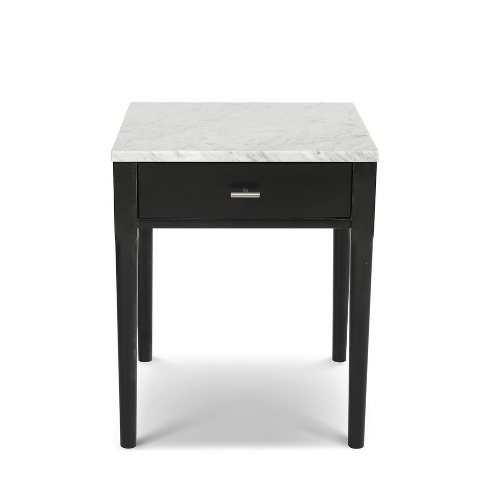 Alto 18" Square Italian Carrara White Marble Side Table with Black Legs. Picture 1
