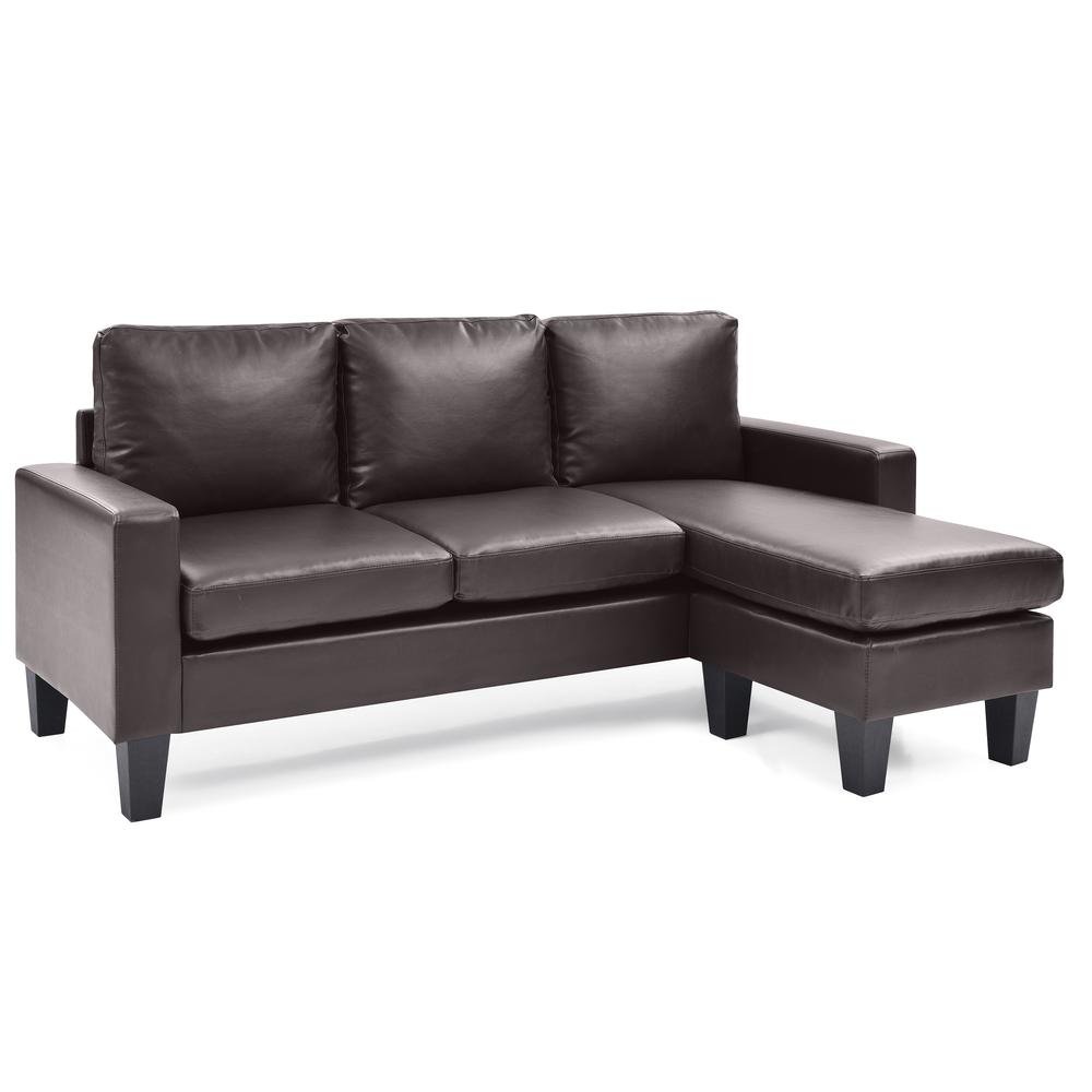 Jenna 76 in. W Flared Arm Faux Leather L Shaped Sofa in Cappuccino. Picture 2