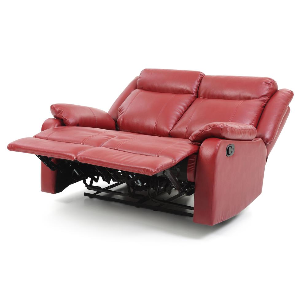Ward 55 in. Red Faux leather 2-Seater Reclining Sofa with Pillow Top Arm. Picture 4