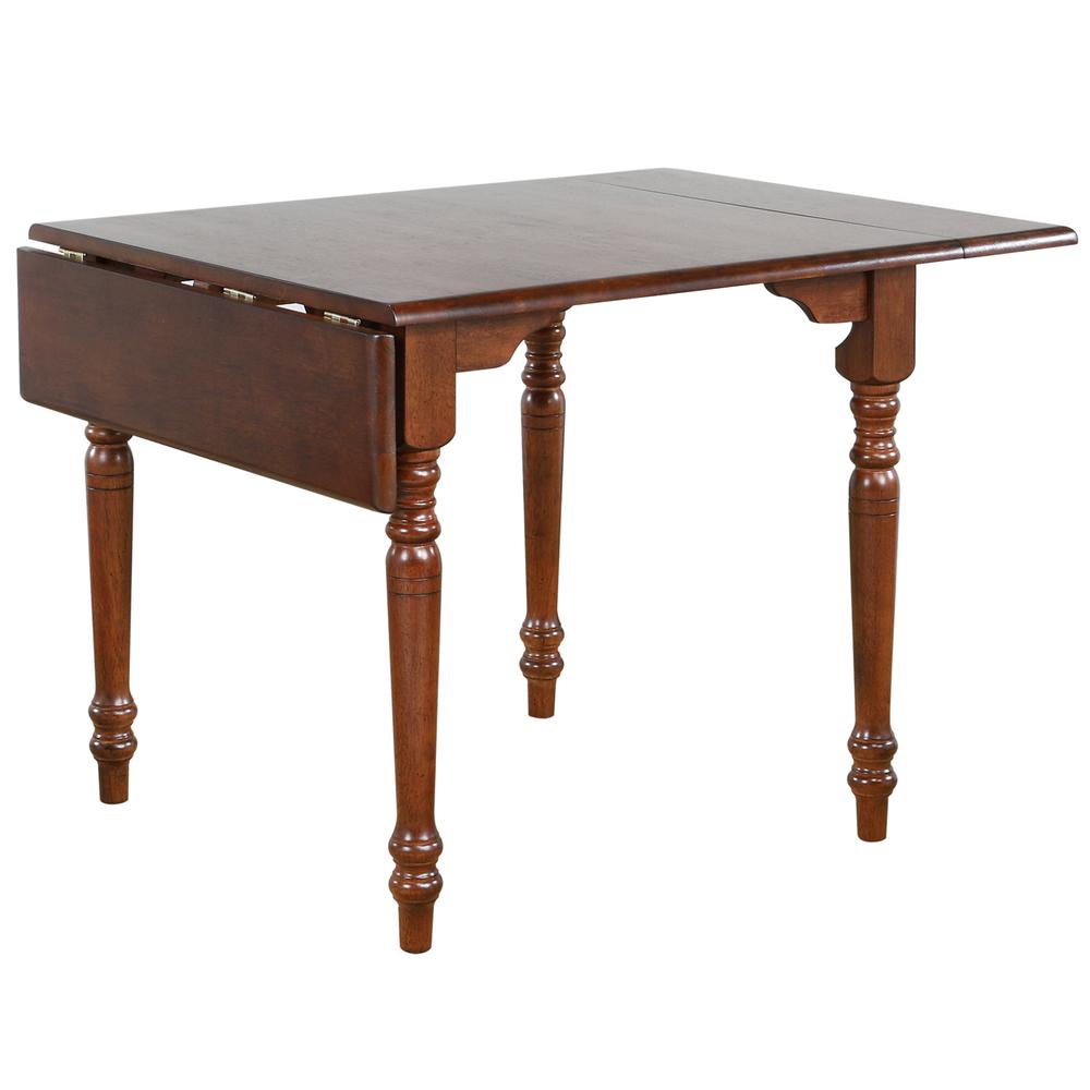 Andrews 3-Piece Solid Wood Top Distressed Chestnut Brown Dining Table Set with Expandable Drop Leaf. Picture 3
