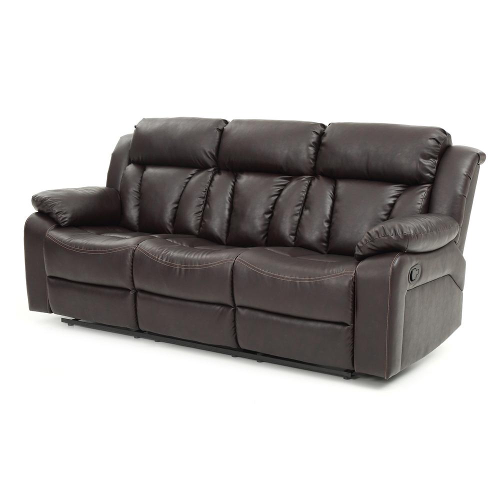 Daria 85 in. W Flared Arm Faux Leather Straight Reclining Sofa in Dark Brown. Picture 2