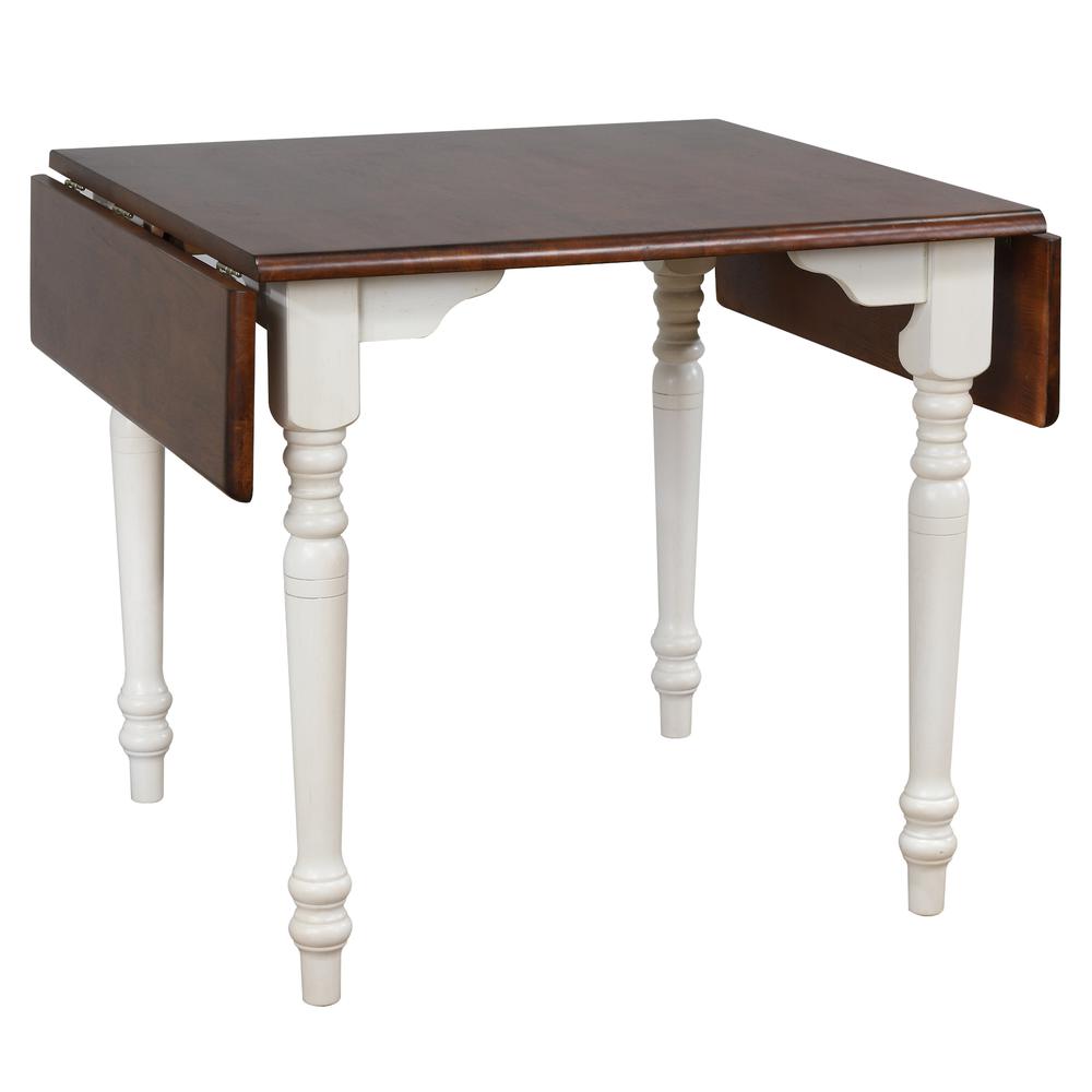 32 in. Rectangular Distressed Chestnut and White Extendable Drop Leaf Dining Table (Seats 4). Picture 3