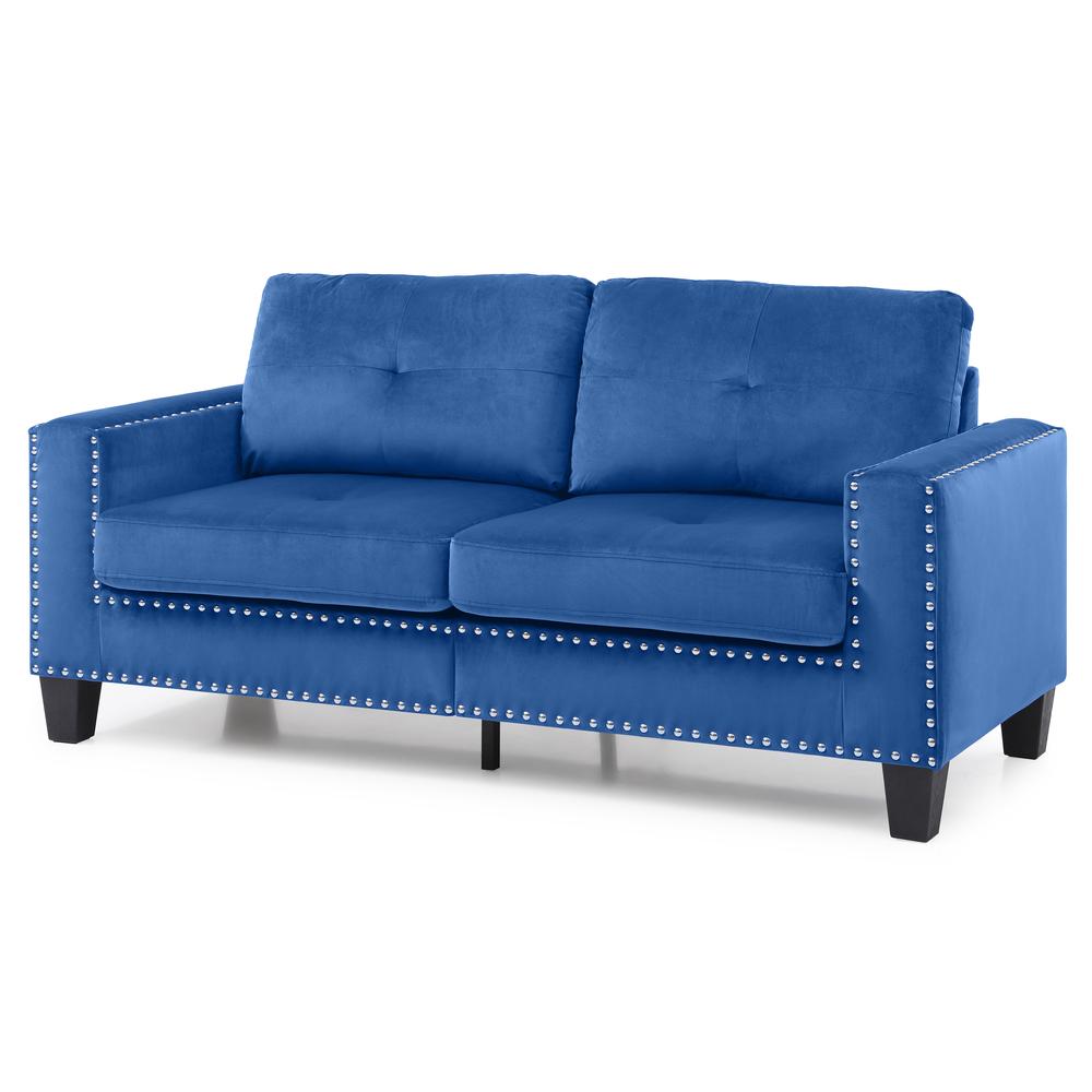 Nailer 71 in. W Flared Arm Velvet Straight Sofa in Navy Blue. Picture 2