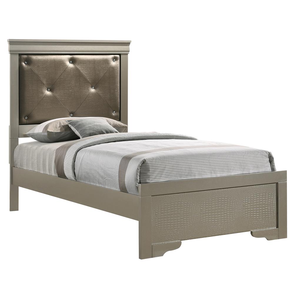 Lorana Silver Champagne and Black Twin Panel Beds, PF-G6500B-TB2. Picture 2