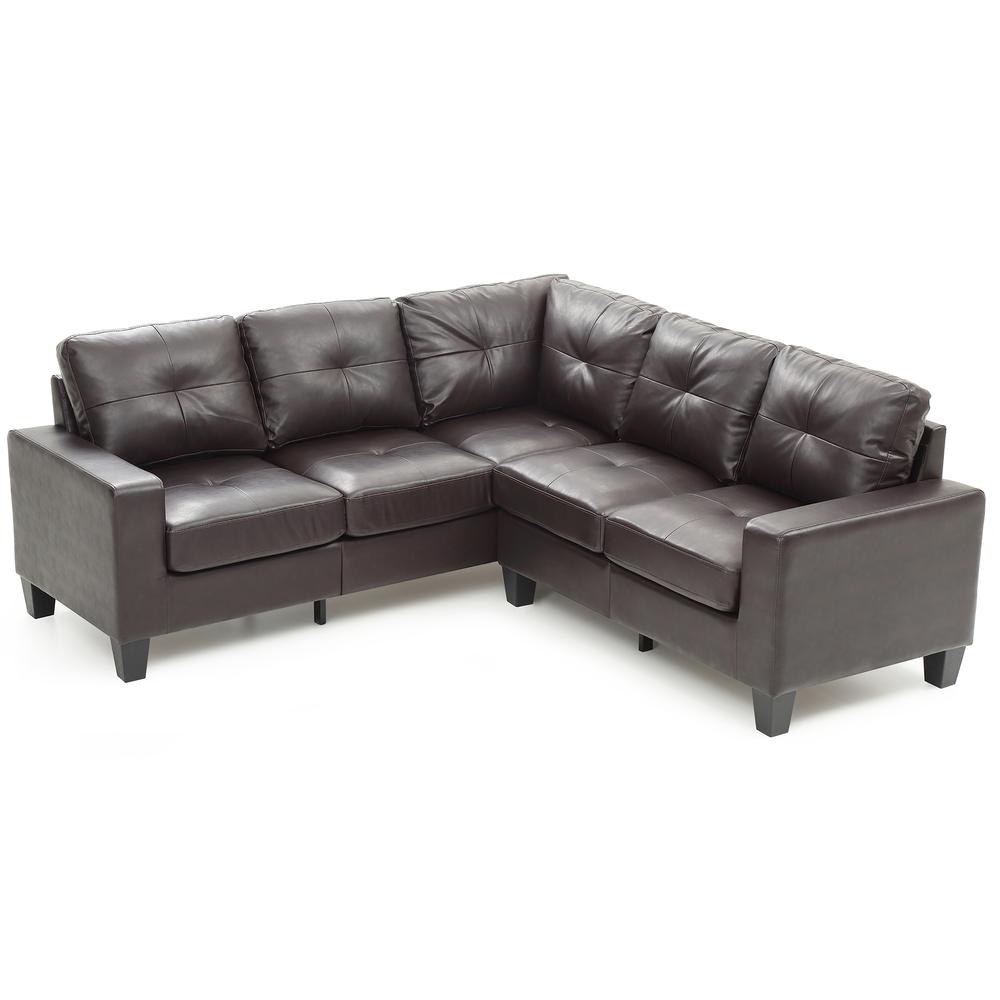 Newbury 82 in. W 2-piece Faux Leather L Shape Sectional Sofa in Dark Brown. Picture 2