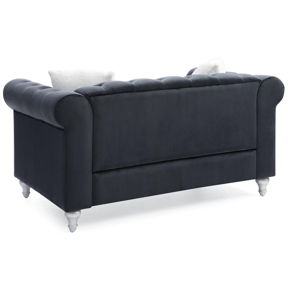 Raisa 60 in. Black Velvet 2-Seater Sofa with 2-Throw Pillow. Picture 3