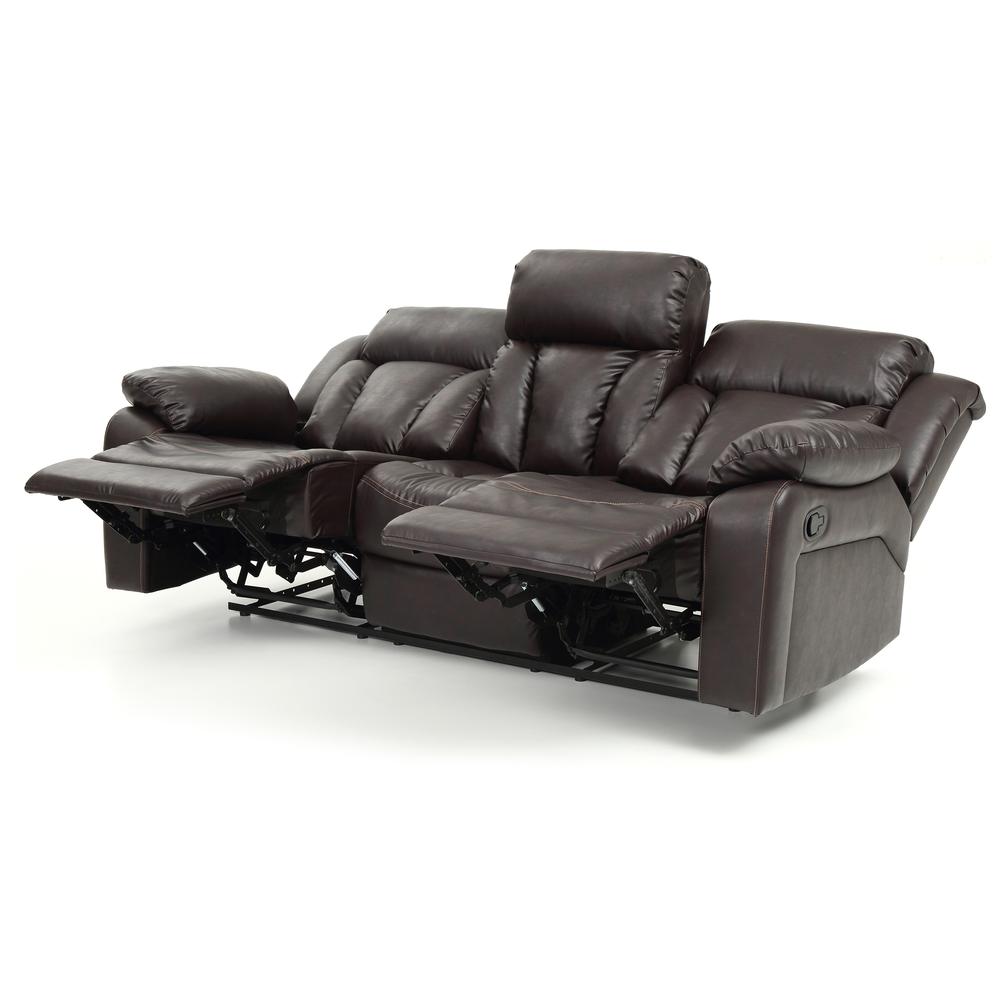 Daria 85 in. W Flared Arm Faux Leather Straight Reclining Sofa in Dark Brown. Picture 5
