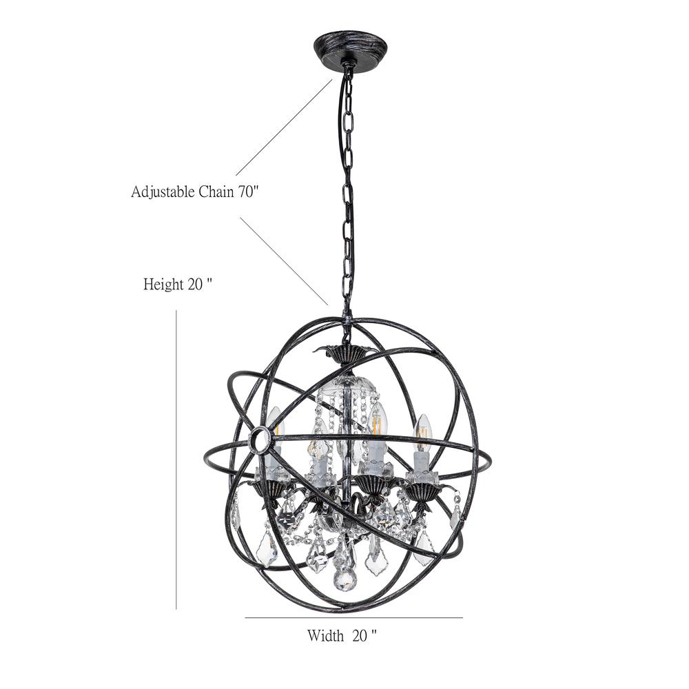 Eudora 4-Light Globe Hanging Chandelier with Crystal Accents Antique Black. Picture 10