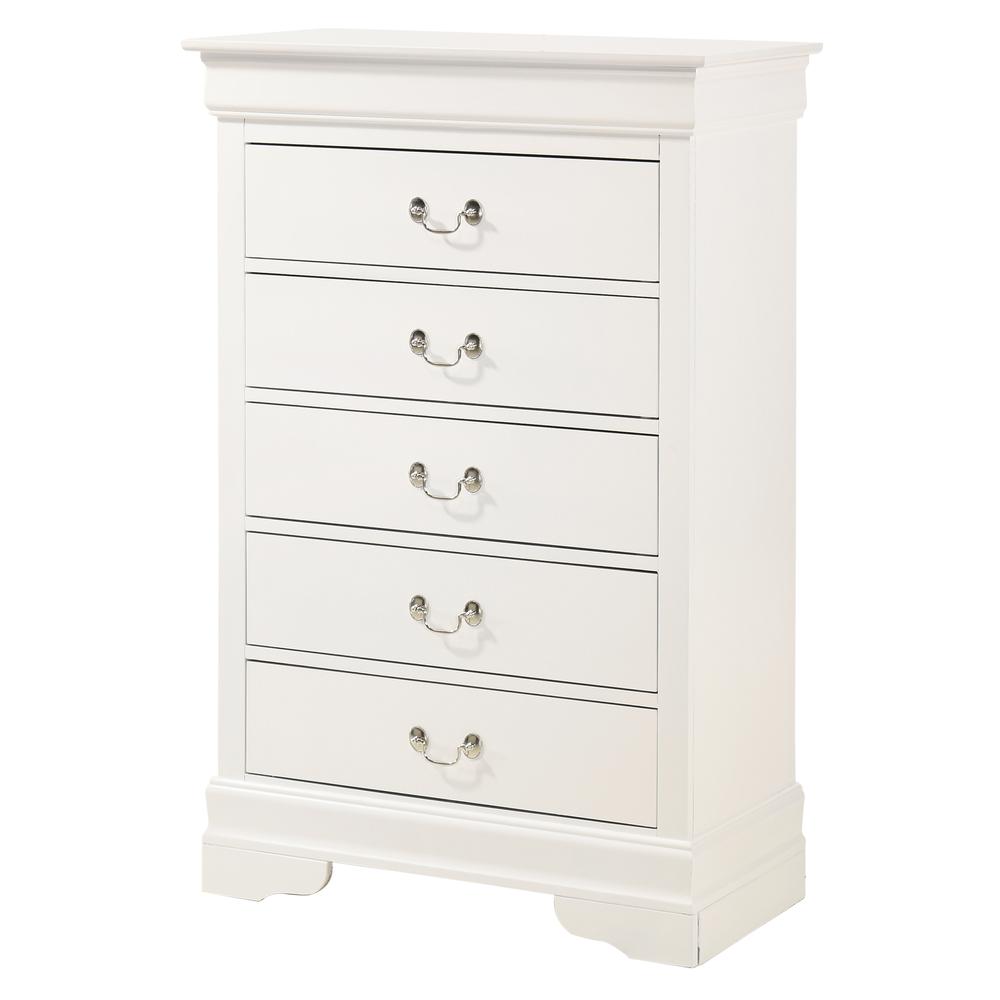 Louis Phillipe II White 5 Drawer Chest of Drawers (31 in L. X 16 in W. X 48 in H.). Picture 1