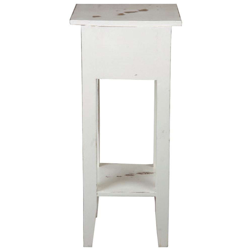 Shabby Chic Cottage 11.8 in. Heavy Distressed Whitewash Square Solid Wood End Table with 1 Drawer. Picture 3