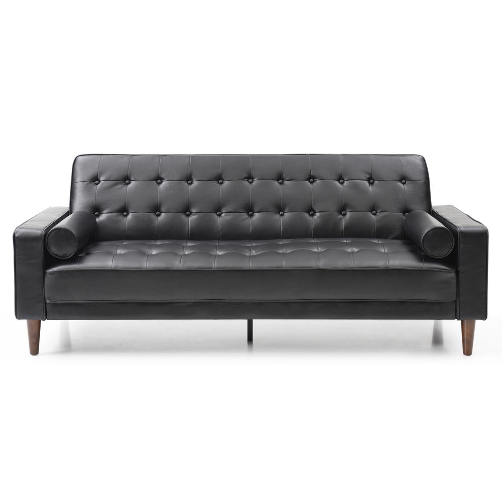 Andrews 85 in. W Flared Arm Faux Leather Straight Sofa in Black. Picture 1