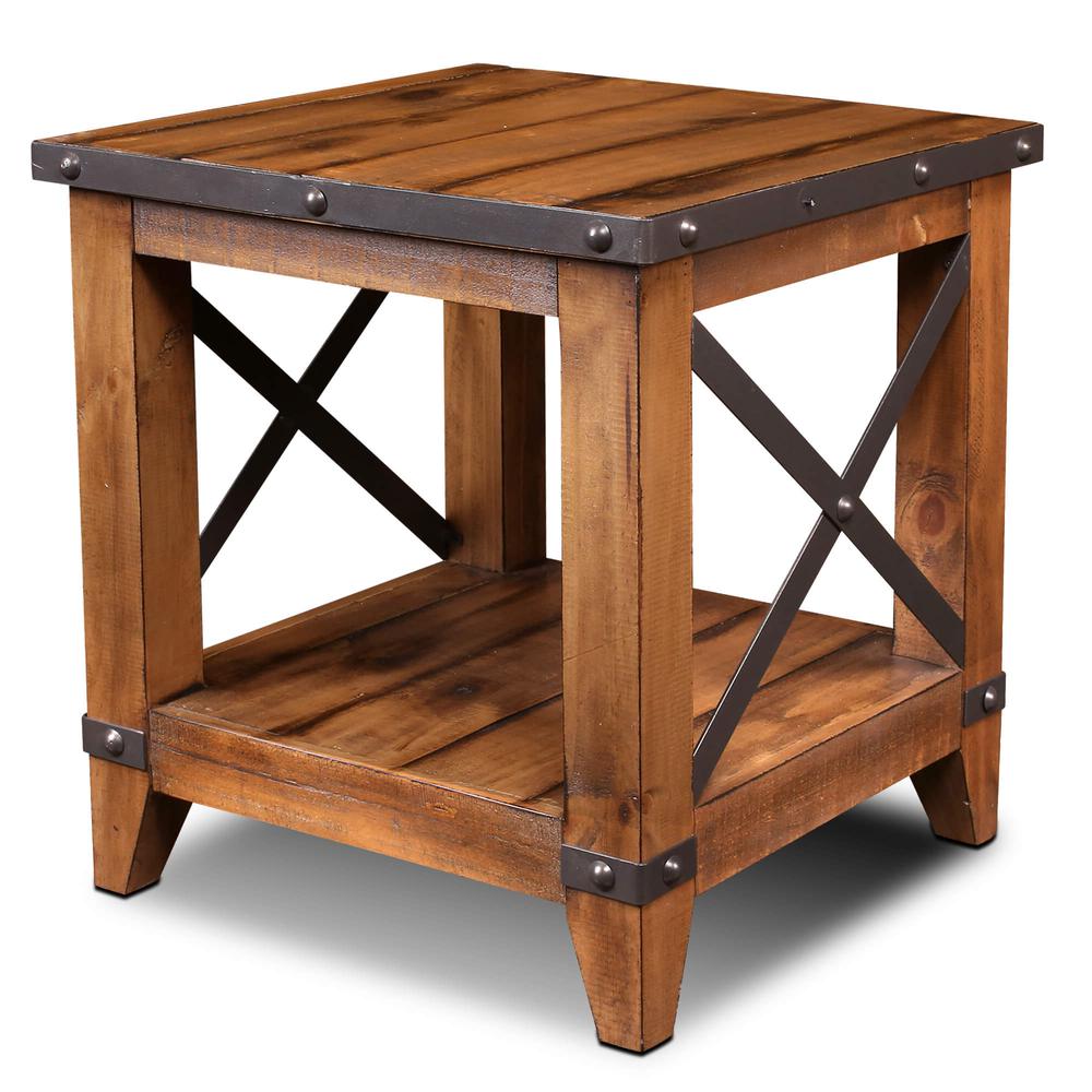 Rustic City 23.5 in. Rustic Natural Oak Square Solid Wood End Table. Picture 2