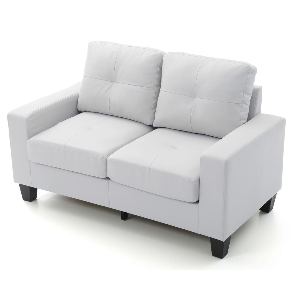 Newbury 58 in. W Flared Arm Faux Leather Straight Sofa in White. Picture 3