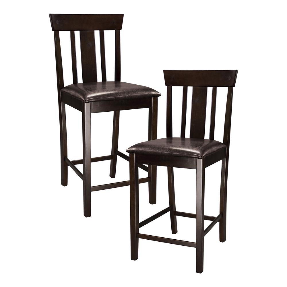 Rochelle 38.75 in. Espresso Full Back Wood Frame Bar Stool with Faux Leather Seat (Set of 2). The main picture.