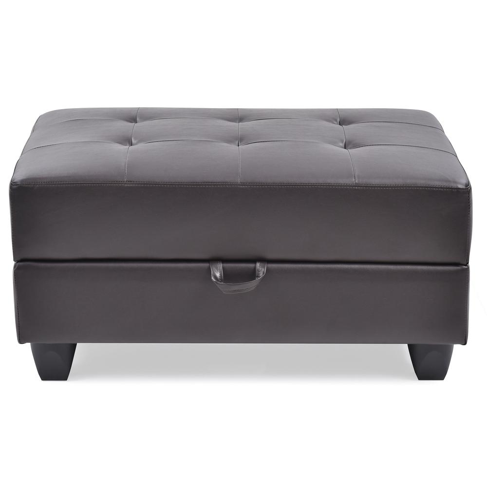 Revere Cappuccino Faux Leather Upholstered Storage Ottoman. Picture 1