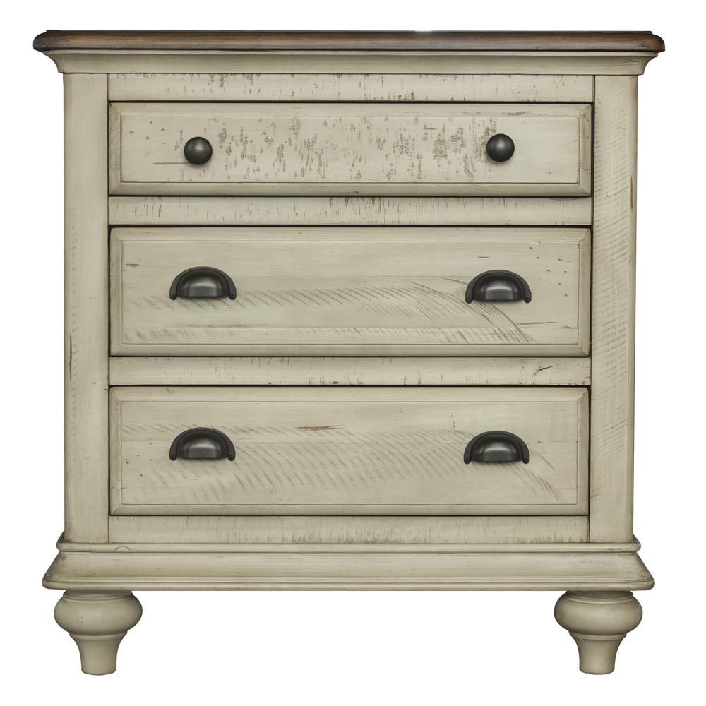 Shades of Sand 3-Drawer Cream Puff and Walnut Brown Nightstand 28 in. H x 27.25 in. W x 16.75 in. D. Picture 1