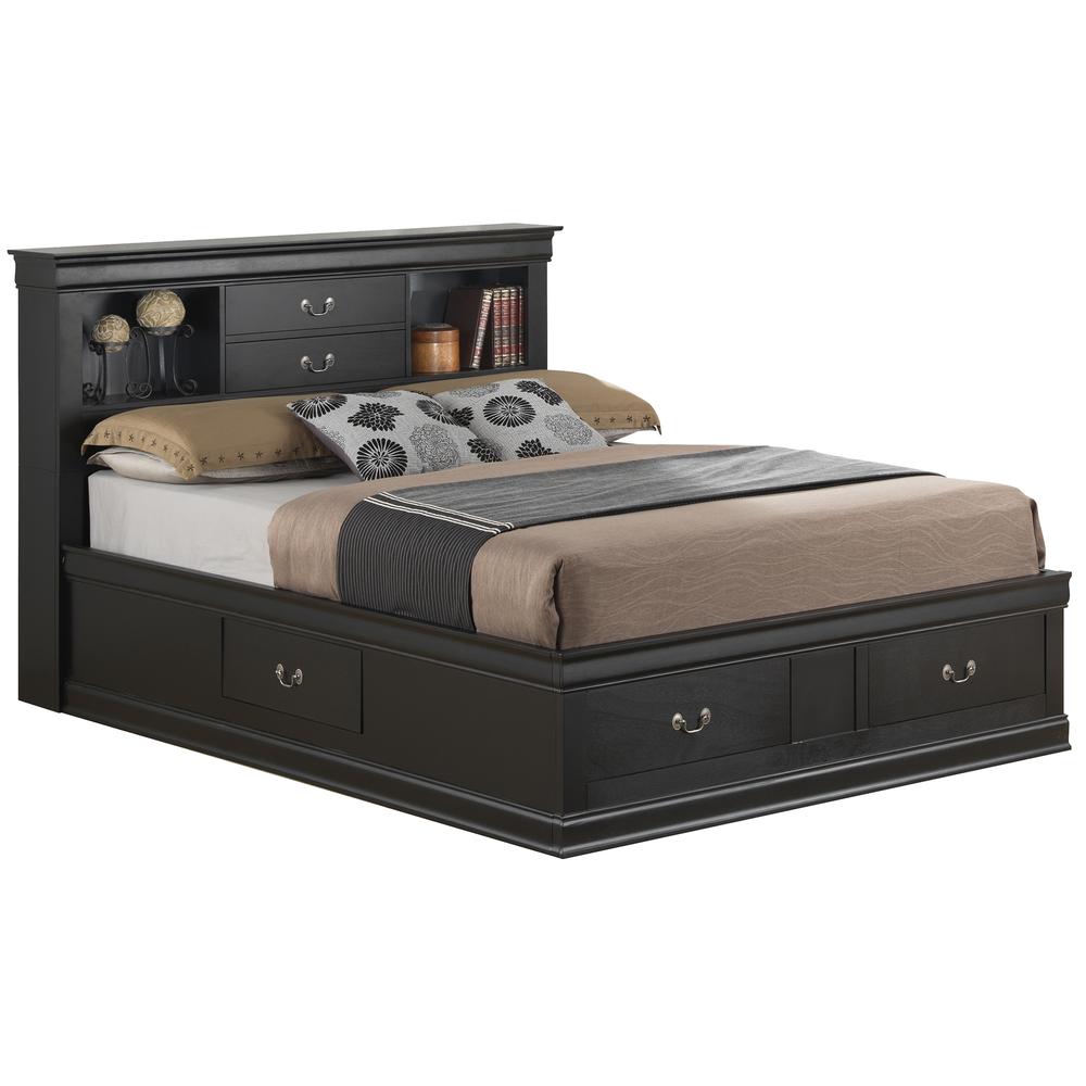 Louis Philippe Black Full Storage Platform Bed with 6 Storage Drawers. Picture 1