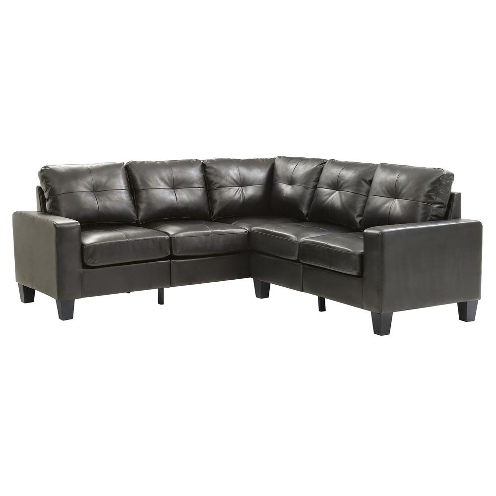 Newbury 82 in. W 2-piece Faux Leather L Shape Sectional Sofa in Black. Picture 1