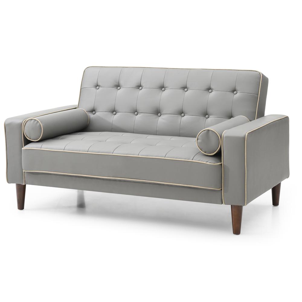 Andrews 60 in. W Flared Arm Faux Leather Straight Sofa in Gray. Picture 2