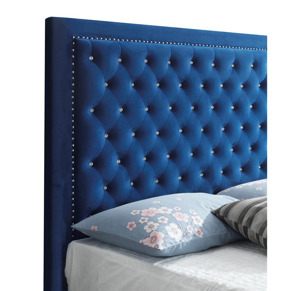 Alba Navy Blue Upholstered King Panel Bed. Picture 4