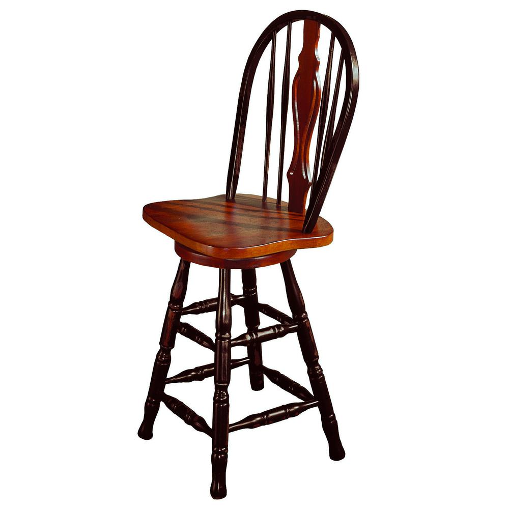 45 in. Distressed Antique Black with Cherry High Back Wood Frame 24 in. Bar Stool. Picture 1