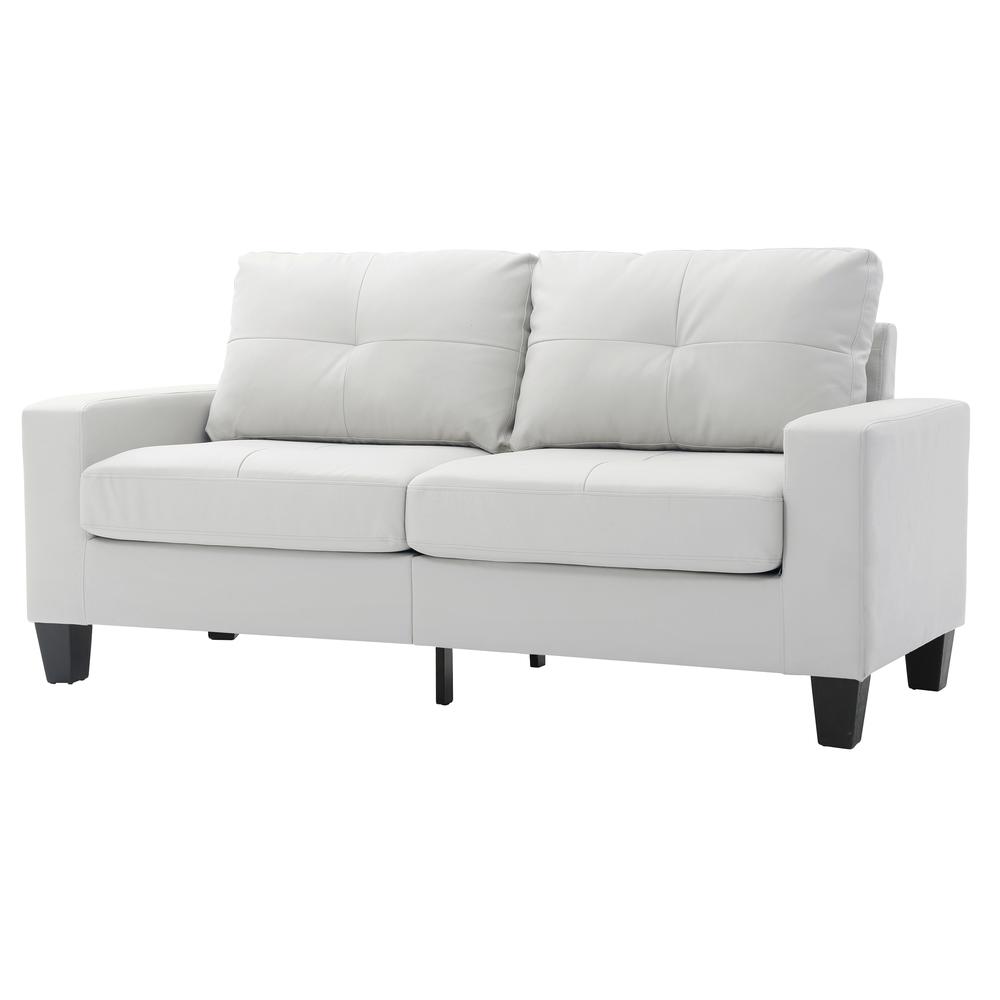 Newbury 71 in. W Flared Arm Faux Leather Straight Sofa in White. Picture 2