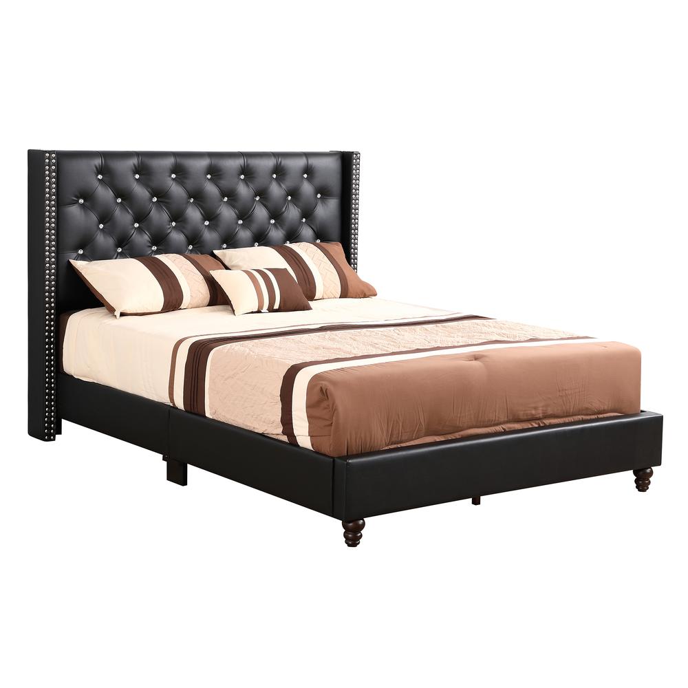 Julie Black Tufted Low Profile King Panel Bed with Faux Leather Cover. Picture 1