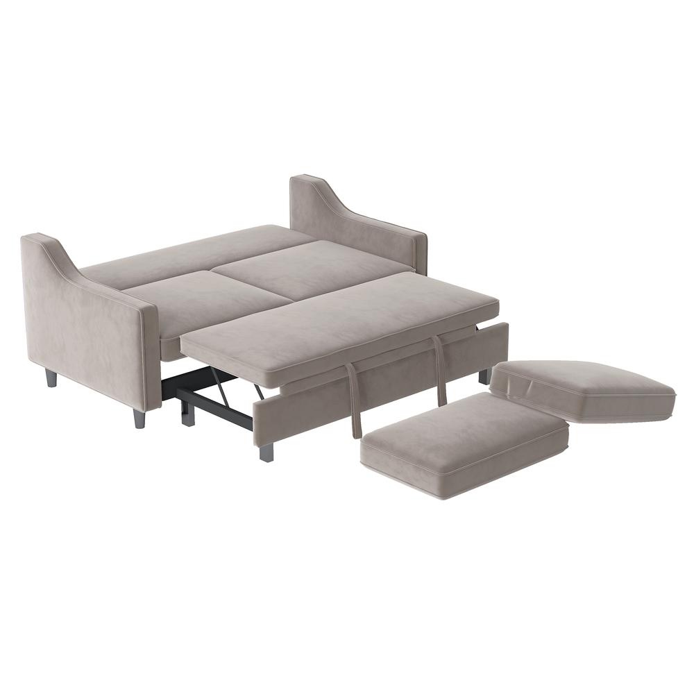 Metteo 71.5 in. Cobblestone Velvet Upholstered 2-Seater Convertible Studio Sofa with Pull-out Bed. Picture 6