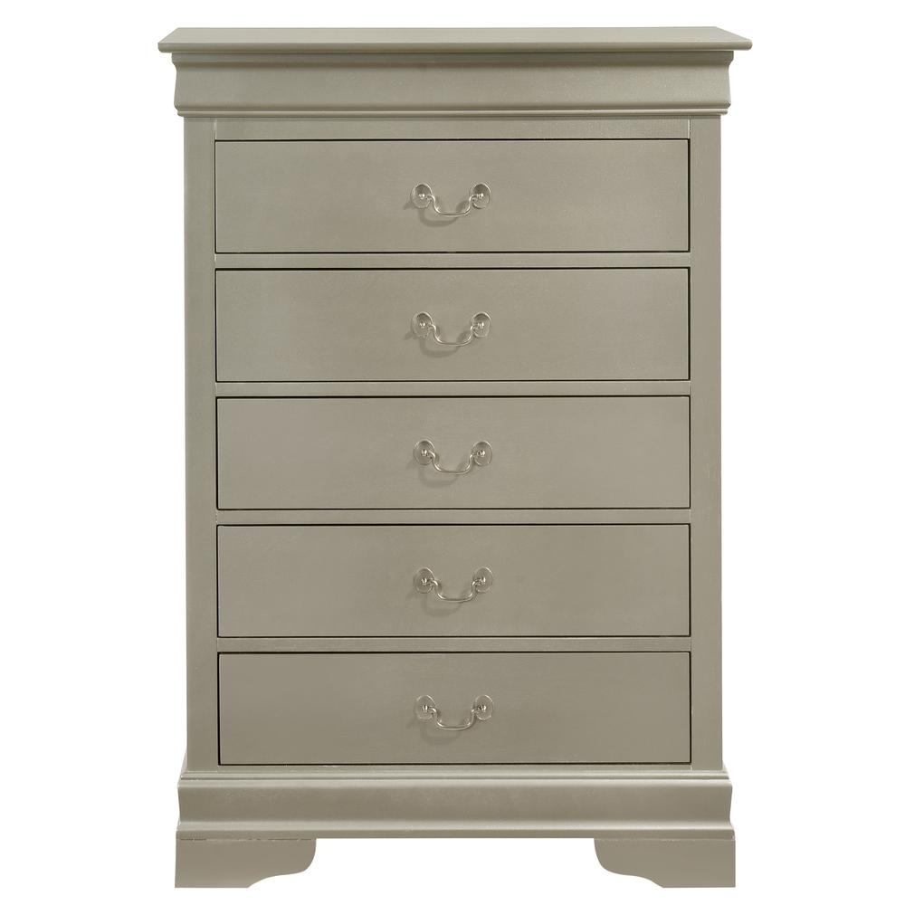 Louis Phillipe Silver Champagne 5 Drawer Chest of Drawers (33 in L. X 18 in W. X 48 in H.). Picture 2