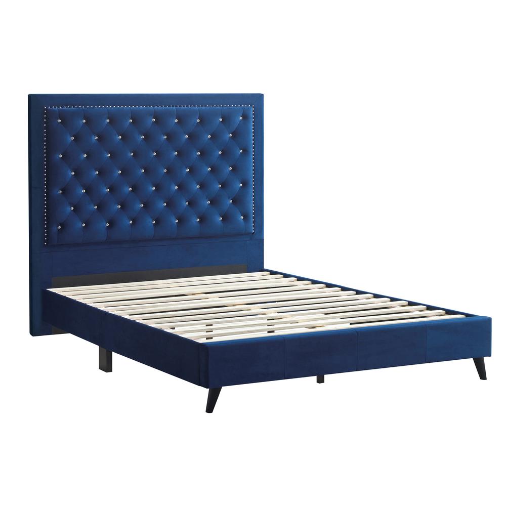 Alba Navy Blue Upholstered King Panel Bed. Picture 3