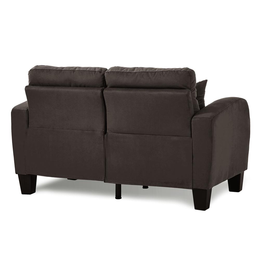 Forte 56.75 in. W Round Arm Fabric Straight Armrests 2 Pillows Loveseat in Chocolate. Picture 3