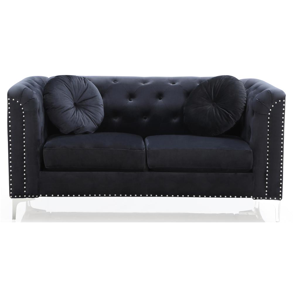 Pompano 62 in. Black Tufted Velvet 2-Seater Sofa with 2-Throw Pillow. Picture 1