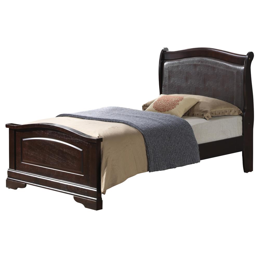 Louis Philippe Cappuccino Upholstered Twin Panel Bed. Picture 1
