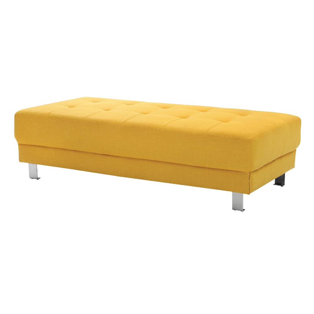 Riveredge Yellow Linen Upholstered Ottoman. Picture 1