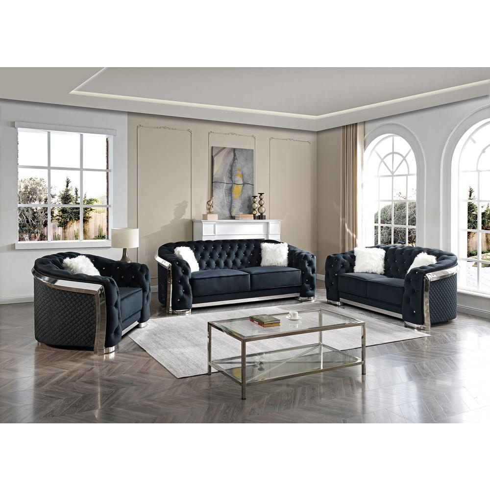 Sapphire 71 in. W Flared Arm Velvet Straight Sofa in Black. Picture 7