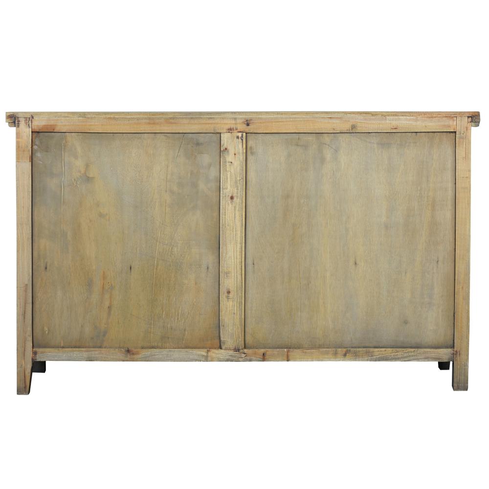 Shabby Chic Cottage 58 In. Wide Driftwood Brown Solid Wood Buffet with Shutter Door and Drawers. Picture 4
