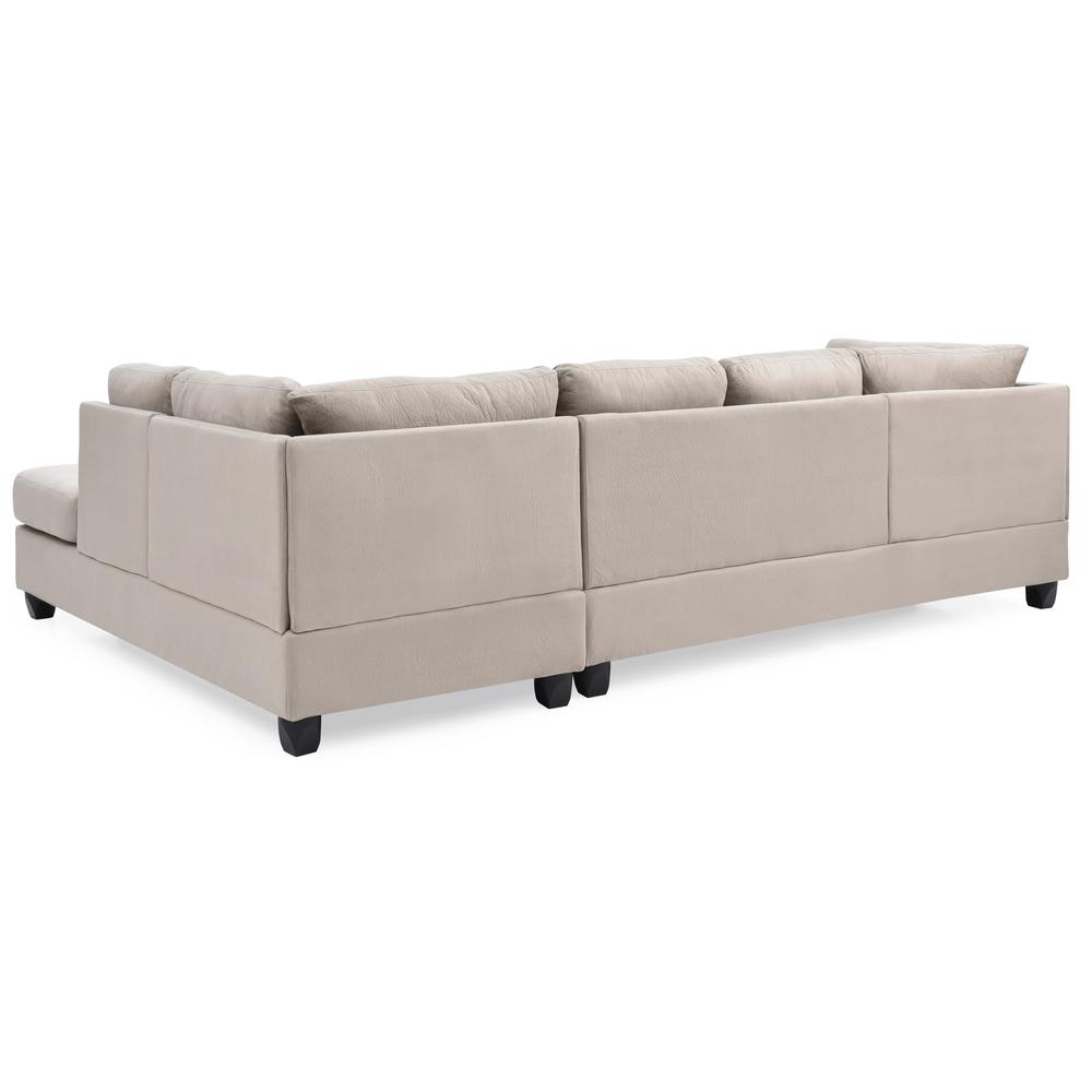 Malone 111 in. Vanilla Suede 4-Seater Sectional Sofa with 2-Throw Pillow. Picture 4