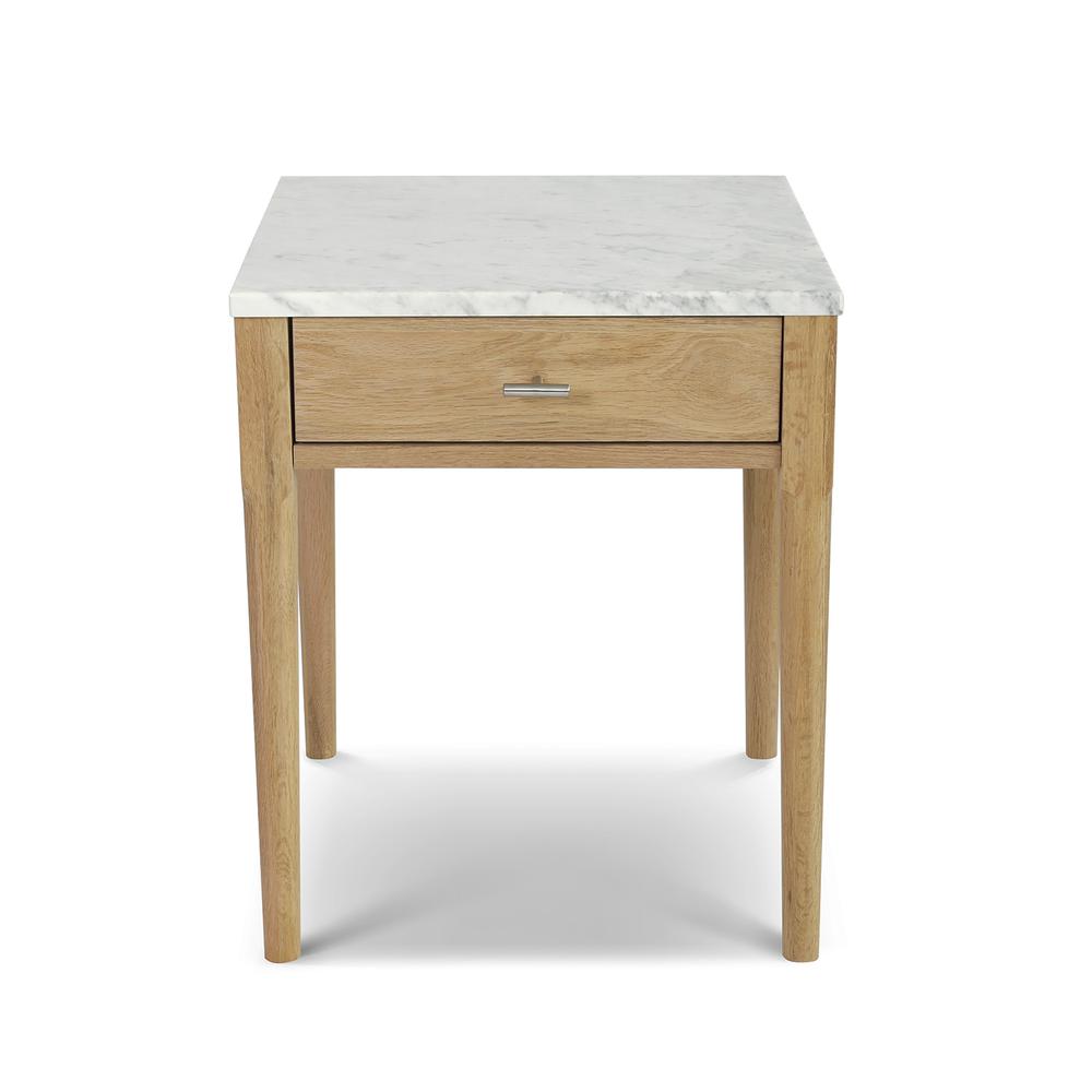 Alto 18" Square Italian Carrara White Marble Side Table with Oak Legs. Picture 1