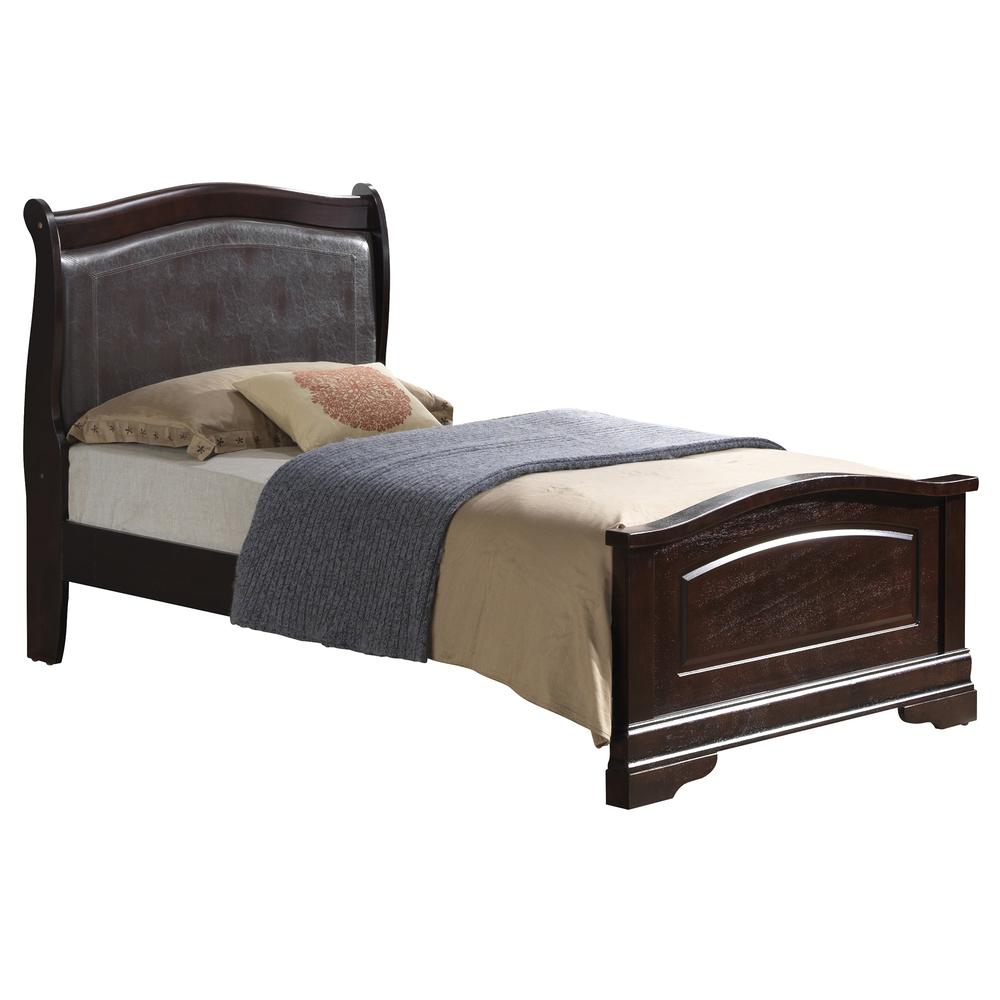 Louis Philippe Cappuccino Upholstered Twin Panel Bed. Picture 2